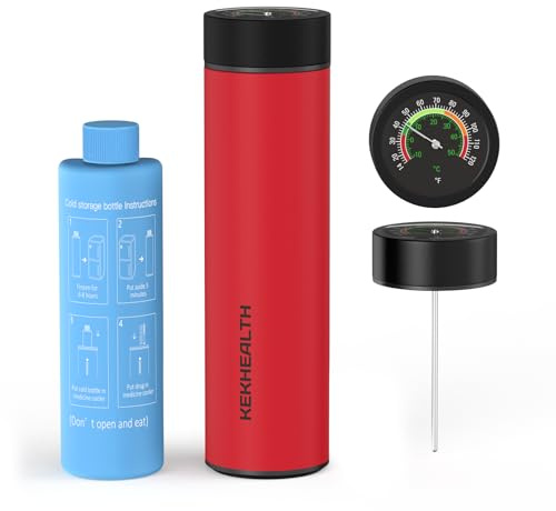 KEKHEALTH Porta Insulina Termico da Viaggio, Borsa Termica per Insulina, GLP-1 e Medicinali 60h, Cooler in Acciaio Inox per 3 Penne, Termometro Meccanico, Bottiglia Gel & Emergenza