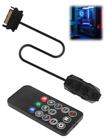 teasteam Cable controlador RGB ARGB de 5 V y 3 pines con control remoto de 14 teclas, modo de luz, controlador de ventilador RGB, conector macho LED SATA para carcasa de PC, ventiladores, tira de luz