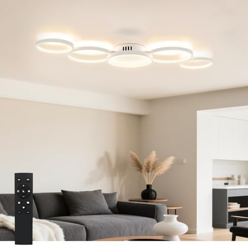 Sky angle LED Deckenleuchte Modern Wohnzimmerlampe Dimmbar mit Fernbedienung, Weiß Runde 100cm 50W 3000K-6500K Deckenlampe Schlafzimmer Küche (Weiß, Dimmbar)