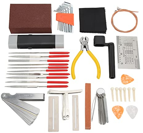 Premium -Gitarren -Wartung Tool Kit mit String Bridge Pin Pick Polierdatei Lineal für Akustische Elektro Bass Banjo Mandoline