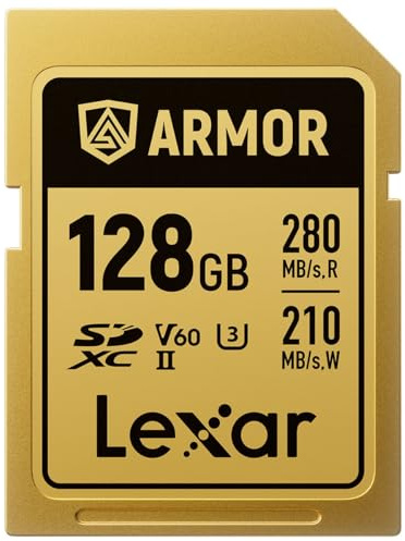 Lexar ARMOR GOLD 512GB SDXC, Scheda di Memoria Rugged in Acciaio, IP68 Impermeabile e Antipolvere, UHS-II ad Alta Velocità, Ideale per Foto e Video 4K/6K