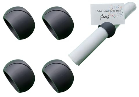 Serviettenringe 4er Set – Modernes Design mit Schlitz für Namenskarten aus Bambus basiertem Material - 4X Serviettenring - 4X Napkin Ring – Farbe und Typ wählbar (Schiefergrau, Mit Schlitz)
