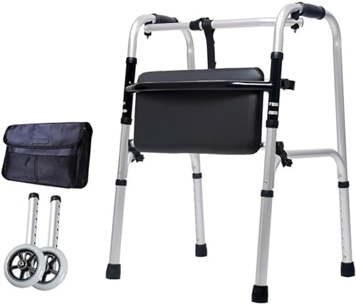 Gehgestell Rollator-Rad, 3-in-1-Stehhilfe, zusammenklappbar, mit Rädern, robuste Gehhilfe, kann als Toiletten-Sicherheitsgeländer verwendet werden, schmale Fahrt für Senioren und ältere Erwa