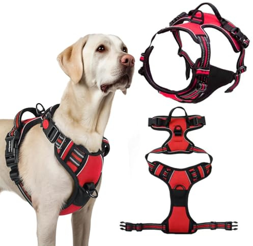 Arnes Perro Grande Mediano,Arnes Antitirones Perro Antiescape,Chaleco Acolchado Ajustable,Transpirable con Cinta Reflectante,M