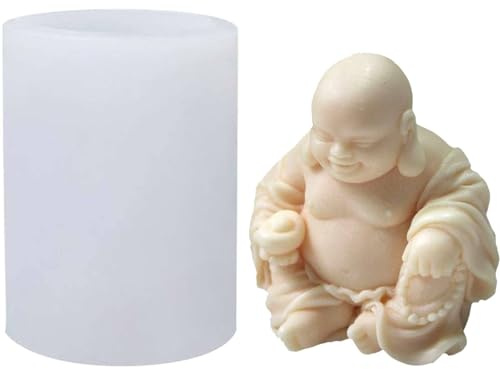 Stampo in lattice a forma piena di Buddha, 8 x 8 x 7 cm, ideale per versare calcestruzzo creativo, polvere di ceramica, sapone, bianco