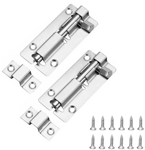Garegce 2PCS Door Lock Bolts 3(75mm), 304 Stainless Steel Door Bolts Slide Latch with Screws for Internal Doors Bathroom Bedroom Shed Yard Garage Garden Toilet Gates (Silver)