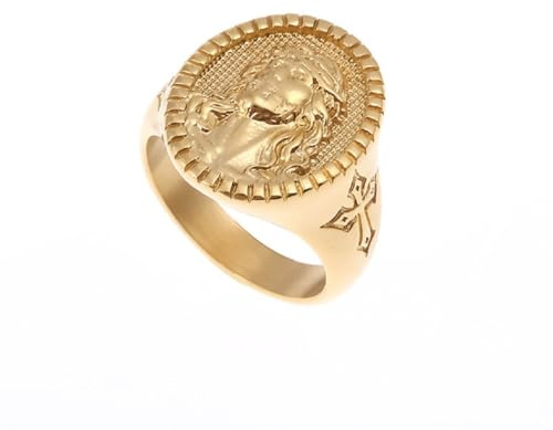 Anillo de cabeza de Jesús para hombres, oro, cruz de Cristo, anillo de Jesús, estilo rocoso, católico, cabeza de Dios, joyería para caballeros, Acero inoxidable, Sin piedras preciosas