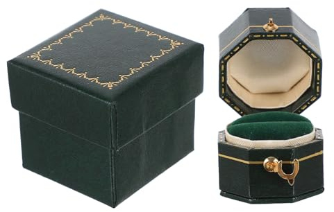 VALICLUD Scatola Porta Anelli Custodia Leggera e Decorativa Ottagonale Vintage in Carta Similpelle Verde e San Valentino per Gioielli, per Regali Artigianali