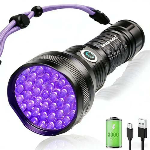 Grace Marci Rechargeable UV Flashlight, 51 LED 395nm Black Light, Ultraviolet Lite UV Light, Pet Urine Detector for Dog/Cat Urine, Dry Stains, Bed Bug, Resin Curing, Scorpions, Dry Pet Stains