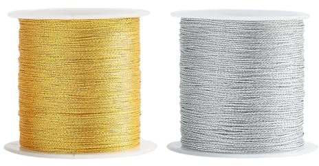 2 Spools 0.2 mm x 100 Meters Gold and Silver Metallic String Christmas Ornament Hanging String Hangers Thin Tinsel Rope Gift Wrapping Twine Cord Present Tag Strings Jewelry Making Braided Thread