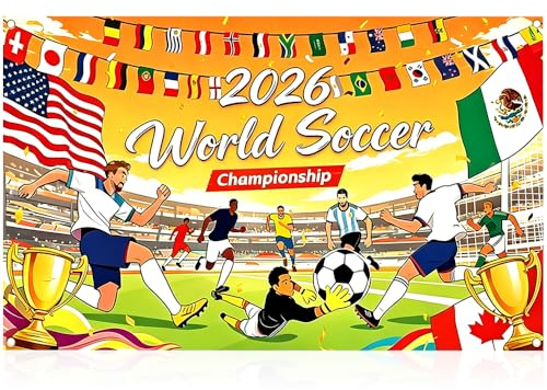 Grand Drapeau de Coupe Monde de Football 2026, Poster Coupe du Monde 2026, Bannière de Coupe du Monde Football, Idéal pour Visualisation Publique, Événements de Fans et Les(180 x 110 cm)