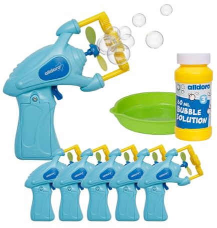alldoro Seifenblasenpistolen 6er Set mit Propeller, Bubble-Spielzeug | Pusteblasen-Spielzeug, Rainbow Bubbles & Bubble-Shooter, je 60ml Seifenblasenflüssigkeit, für Kinder ab 3 Jahre