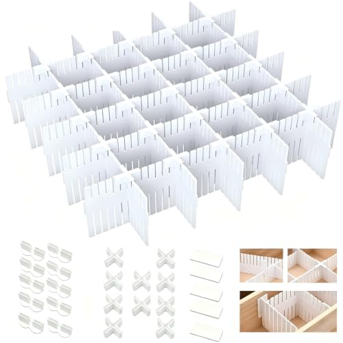YQYQNT 20 Pcs Drawer Dividers with 25 Connectors for Shallow Drawer (32×7CM), Custom Grid Drawers Separators, DIY Cuttable Drawer Organiser Inserts for Socks, Underwear, Bedroom, Kitchen