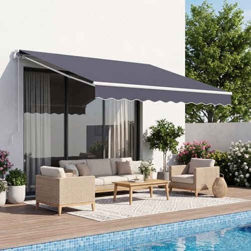 VEVOR Store Banne Manuel 300x250 cm Auvent Rétractable pour Terrasse et Balcon, Extérieur, Devantures de Cafés, de Restaurants, de Boutiques, avec Manivelle, Angle d'Inclinaison 45°-85°, Gris Foncé