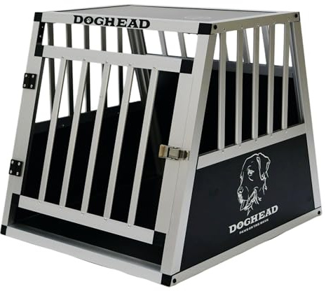 DOGHEAD Hundetransportbox Ecoline, Single 55x65x55 cm, Schwarz, Aluminium, Beidseitig Abgeschrägt 75°