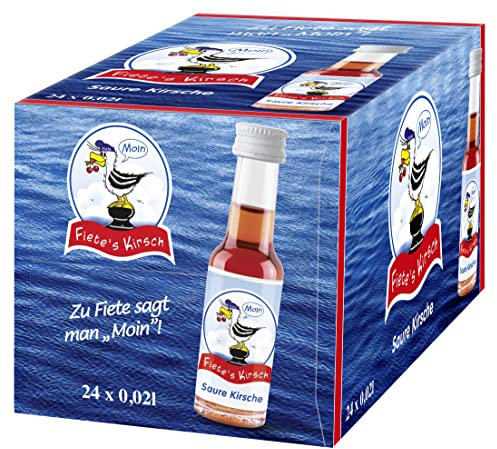 Fiete's Kirsch (24 x 0,02 L) – Fruchtiger Kirschlikör 15 % vol. auf Vodka-Basis – Likör mit Sauerkirsch-Geschmack – Frecher Shot von der norddeutschen Küste
