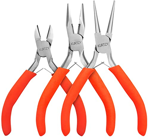 Kurtzy Set Pinze per Bigiotteria (3) Kit Pinze Bigiotteria a Becchi Tondi e ad Ago per Gioielli e Perline - Set Pinza Gioielli Tagliafili di Precisione per Lavori Fai da Te, Avvolgimento e Riparazione