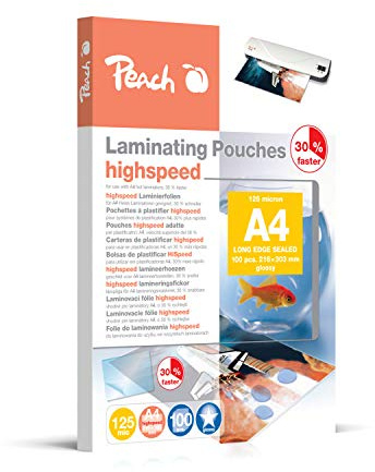 Peach Lamineringsfolier A4 – 125 mic – 100 fickor – glänsande highSpeed – kan användas i A3-laminatorer från alla varumärkestillverkare – PP525-22