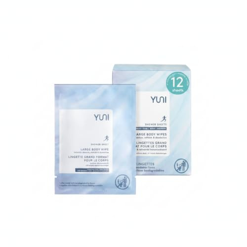 YUNI Beauty Large Body Wipes, Peppermint Citrus, 12 Count, Compostable, Biodegradable, No Rinse Body Cleanser, On-the-Go Shower Alternative