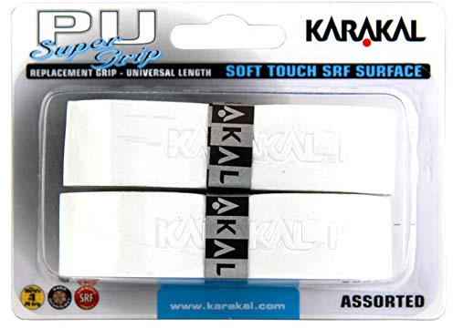 Karakal Super PU - Empuñaduras de repuesto – Pack de 2 – Blanco – Tenis – Squash – Bádminton – Paquete de venta al por