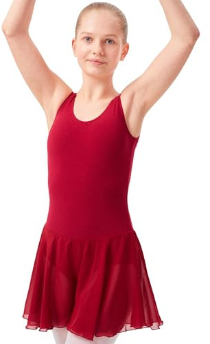 tanzmuster ® Ballettkleid Mädchen ärmellos - Minnie - aus weichem Baumwollstoff mit Chiffonröckchen Ballett Trikot Ballettanzug in burgunder, Größe:164/170