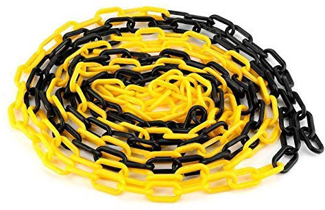 Plastic Chain， 6mm x 5m Plastic Barrier Chain Link, Parking Space Barrier Assorted Colours Plastic Chain Safety for Decorative Garden Fence - Yellow & Black