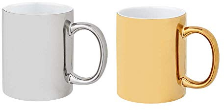 noTrash2003 2er Set Keramikbecher, versch. Farben, Kaffeetassen 350 ml glänzendes Design (Gold/Silber)
