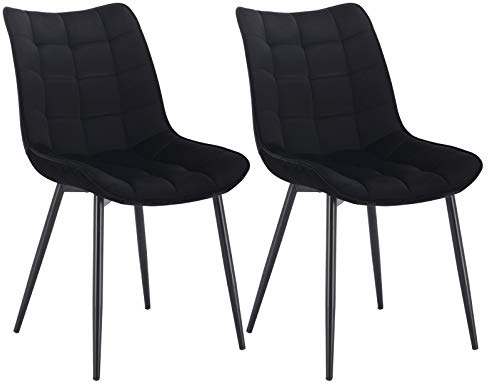 WOLTU Esszimmerstühle 2er Set, für Wohnzimmer Küche Esszimmer, Küchenstühle gepolstert mit Rückenlehne, Sitzfläche aus Samt, mit Metallbeinen, bis 150 kg belastbar, Schwarz