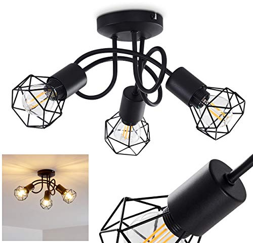 HOFSTEIN Deckenleuchte Baripada, Deckenlampe aus Metall in Schwarz, moderne Leuchte im Retro/Vintage-Design mit Lichteffekt durch Gitter-Optik, 3 x E14, Wohnzimmer, Esszimmer, Schlafzimmer