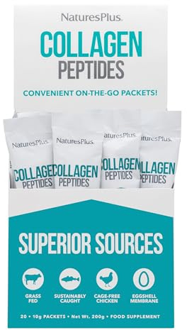 NaturesPlus Collagen Peptides Powder Single Sachets - Ethically Sourced, 6 Types Hydrolysed Collagen Supplement with Vitamin C - Cartilage, Skin Support - Gluten Free - Pack of 20 Sachets