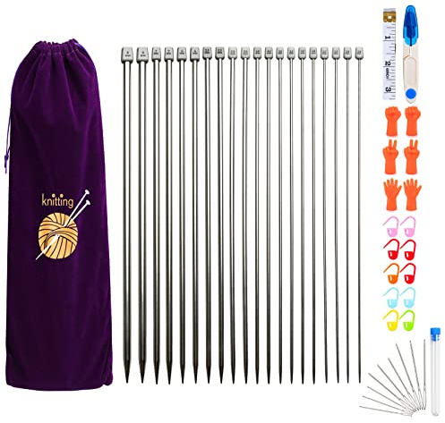 JOZEA Stricknadeln Set,Stricknadeln Metall 11Paare 35cm Edelstahl Stricknadeln Set mit Stricken Zubehör und Aufbewahrungstasche-2.0mm 2.5mm 3.0mm 3.5mm 4.0mm 4.5mm 5.0mm 5.5mm 6.0mm 7.0mm 8.0mm