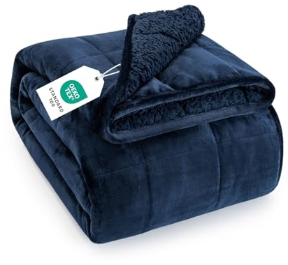 Topblan Gewichtsdecke für Erwachsene 6,8 kg, 120 x 180 cm, Sherpa-Fleece Gewichtsdecke in einheitlicher Farbe mit kuscheligem Fleece und flauschigem Sherpa für besseren Schlaf, Marineblau