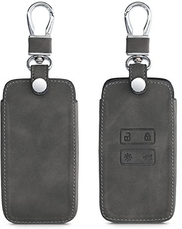 kwmobile Autoschlüssel Hülle kompatibel mit Renault 4-Tasten Smartkey Autoschlüssel (nur Keyless Go) - Nubuklederoptik - Kunstleder Schutzhülle Schlüsselhülle Cover - Dunkelgrau