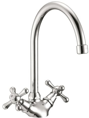 Schläfer | 3460409 - Spültisch-Zweigriffarmatur, Hochwertiger Messingkörper, Verchromt, Hoher Schwenkbarer Auslauf, Hochdruck Armatur, Küchenarmatur, Wasserhahn Waschbecken