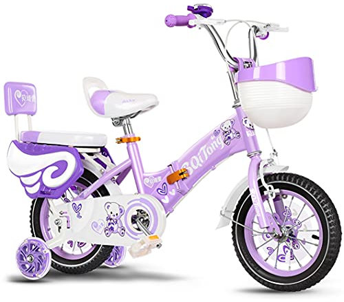 ZXQZ Mädchenfahrrad, Kinder Faltrad, 12/ 14 Faltbares Kinderfahrrad mit Stützrad (Color : Purple, Size : 12'')