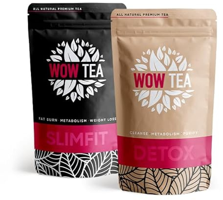 WOW TEA - 2 Diät-Tees - Detox Tee & SlimFit Tee & Ayurveda | Bester Gewichtsverlust und Entgiftung-Grüner Tees | Grüner Tee, Yerba-Mate | 100% natürlich | 300 gr, Made in EU