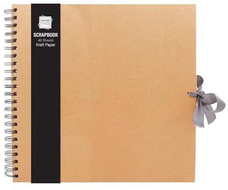 Sixstore Kraft Small/Medium/Large Square Scrapbook- Quality Kraft Paper Scrapbook with Ribbon (Brown, Large 30cm x 30 cm - 40 Sheets)