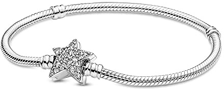 Pandora Moments Snake chain sterling silver bracelet with asymettric star clasp and clear cubic zirconia, 16