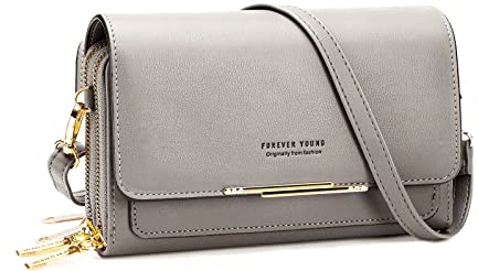 Spldsun Klein Handy Umhängetasche, Umhängetasche Klein Damen, Crossbody Schultertasche PU Leder, mit Kartenschlitz, Verstellbarem und Abnehmbarem Schulterriemen, für Frauen (Grau)