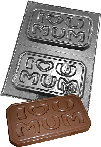 dennycraftmoulds.co.uk I Heart U Mum Chocolate Bar Moulds Reusable Plastic Molds Make 100g Bars, Transparent