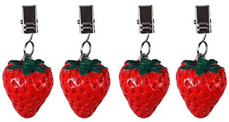 Twofish Strawberry Resin Tablecloth Weights Clips Set of 4 - 100% Handicraft, Farmhouse Style, All-Season, Heat Resistant, Hand Wash Only