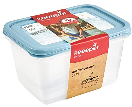 keeeper Set di 2 Contenitori per Congelare Alimenti, Coperchio su cui Scrivere, 2 x 2 L, 20,5 x 15,5 x 10,5 cm, Mia Magic Ice, Nordic Blue (Blu)