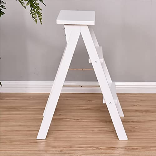 Folding Ladder 3 Step Ladder Stool, Portable Wooden Stepladder Non-slip Compact Ladder Chair Step Stool Small Foot Stools for Home Kitchen Office
