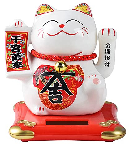 XIZHI 5 1/2” Solar Lucky Cat Waving Cat - Maneki Neko Placed The Car Desk Or Bedside Gift for Friends Colleagues and Home Office Decoration