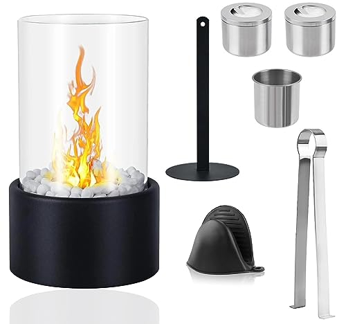 Somiya Tischkamin, Tischfeuer Komplettset Tischfeuer Set Ethanol Kamin Indoor & Outdoor, Tischfeuer mit Deko Steinen und 2 Brennkammern für unendliche Brenndauer