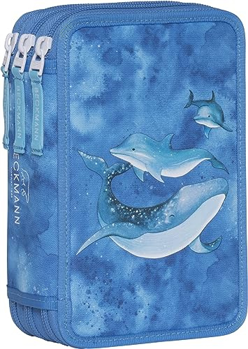 Beckmann, 3-fächrige Federmappe Ocean, mit Inhalt, Mäppchen Federtasche, Grundschule, 1. Klasse, Blue