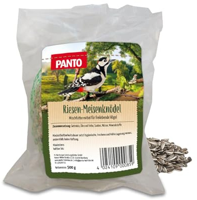 PANTO Riesen-Meisenknödel XL 12 x 500 g – Wildvogelfutter ganzjährig | Großer Knödel mit Getreideflocken & Saaten – energiereich für Eichelhäher, Buntspecht & andere Wildvögel im Vorteilspack