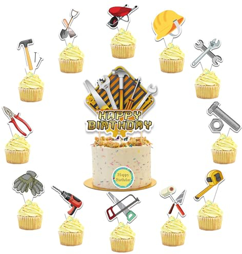 25 Pcs Tools Cake Decorations Tools Cake Topper Cupcake Toppers for Tools Birthday Party Decorations Tools Birthday Party Supplies