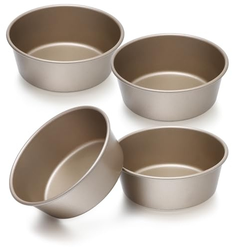 beyonday Lot de 4 mini moules à pain, hamburgers, petits pains ronds de 10,2 cm, antiadhésifs, en acier au carbone, pour muffins, cupcakes, cheesecake, tarte, tarte, moules de cuisson individuels pour