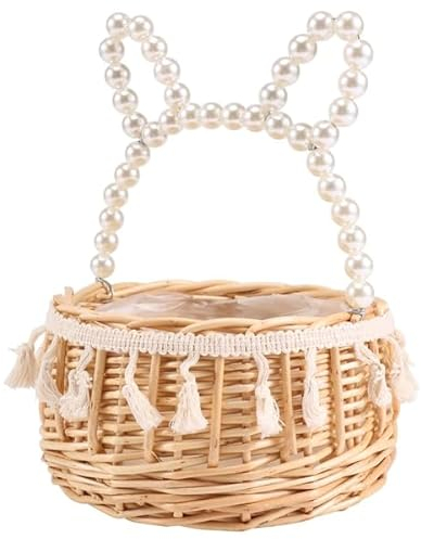 Povxlum Geflochten Weidenkorb mit Blumenmädchen Korb Handgeflochtene Korb Hochzeit Blumen MäDchen KöRbe Geflochtener Blumenkorb Rattankorb für Zuhause,Obstkorb, Garten, Dekoration